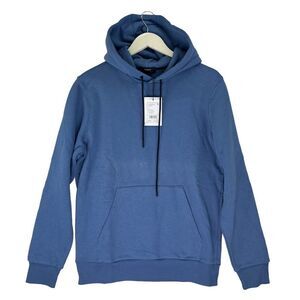 New Theory Men US S Graphic Cure Fleece Hoodie Pull-On Sweatshirt Blue MSRP $225